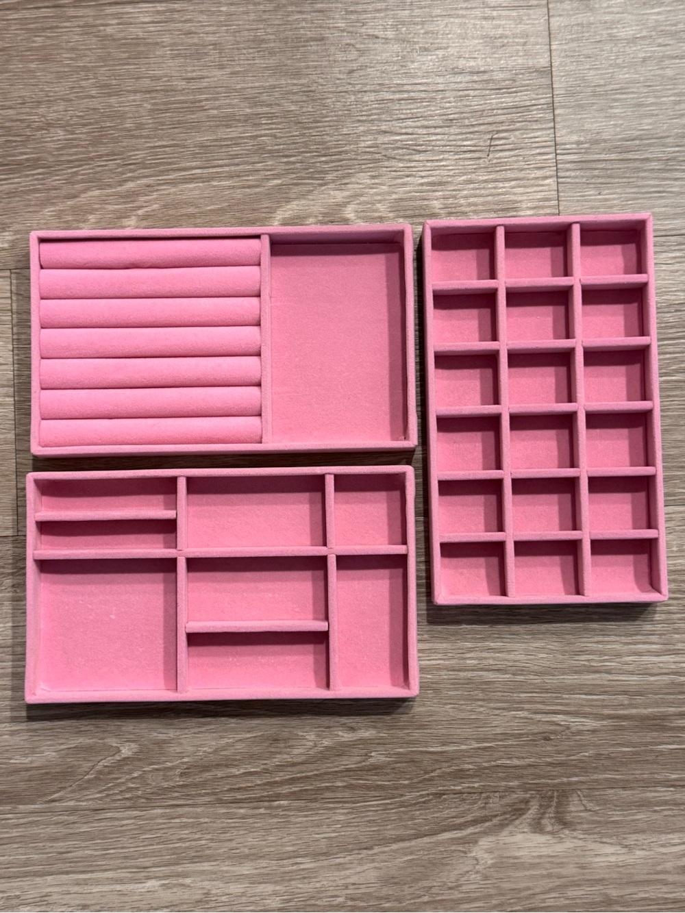 Pink Jewelry Drawer Organizer Set - Velvet Jewelry Tray Inserts